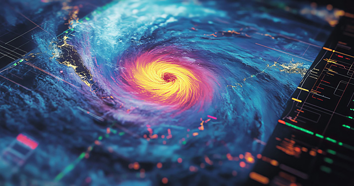 Hurricane tracking on digital map with data overlays