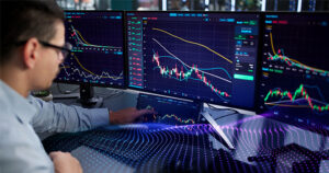 control room monitoring logistics data with data overlay