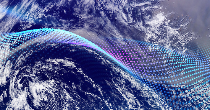 aerial view of earth with digital wave
