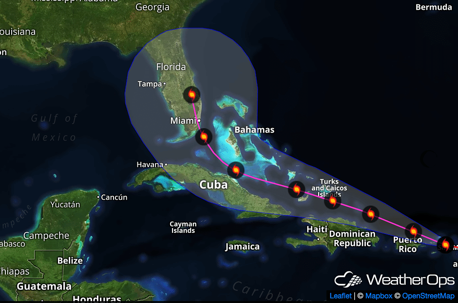 cone of uncertainty for hurricane irma map