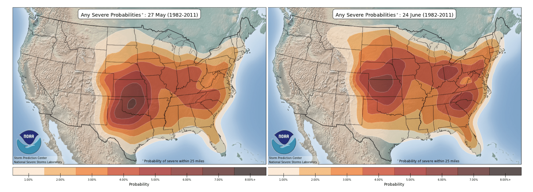 May-June Severe Probabilities Map