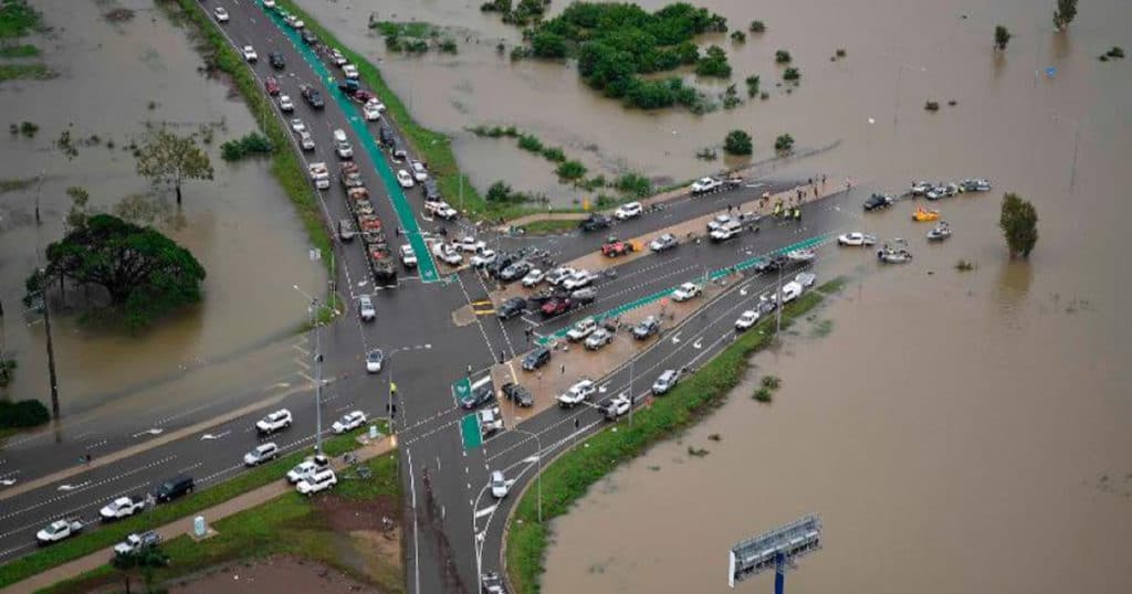 Overhead photo of flooding in Idalia, QLD