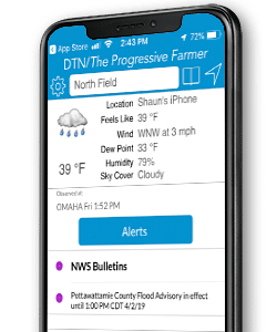 dtn ag weather tools screenshot on mobile phone