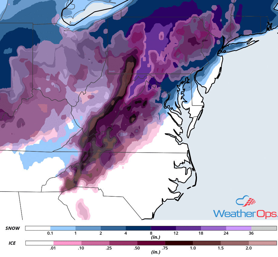 snow and ice accumulation forecast map