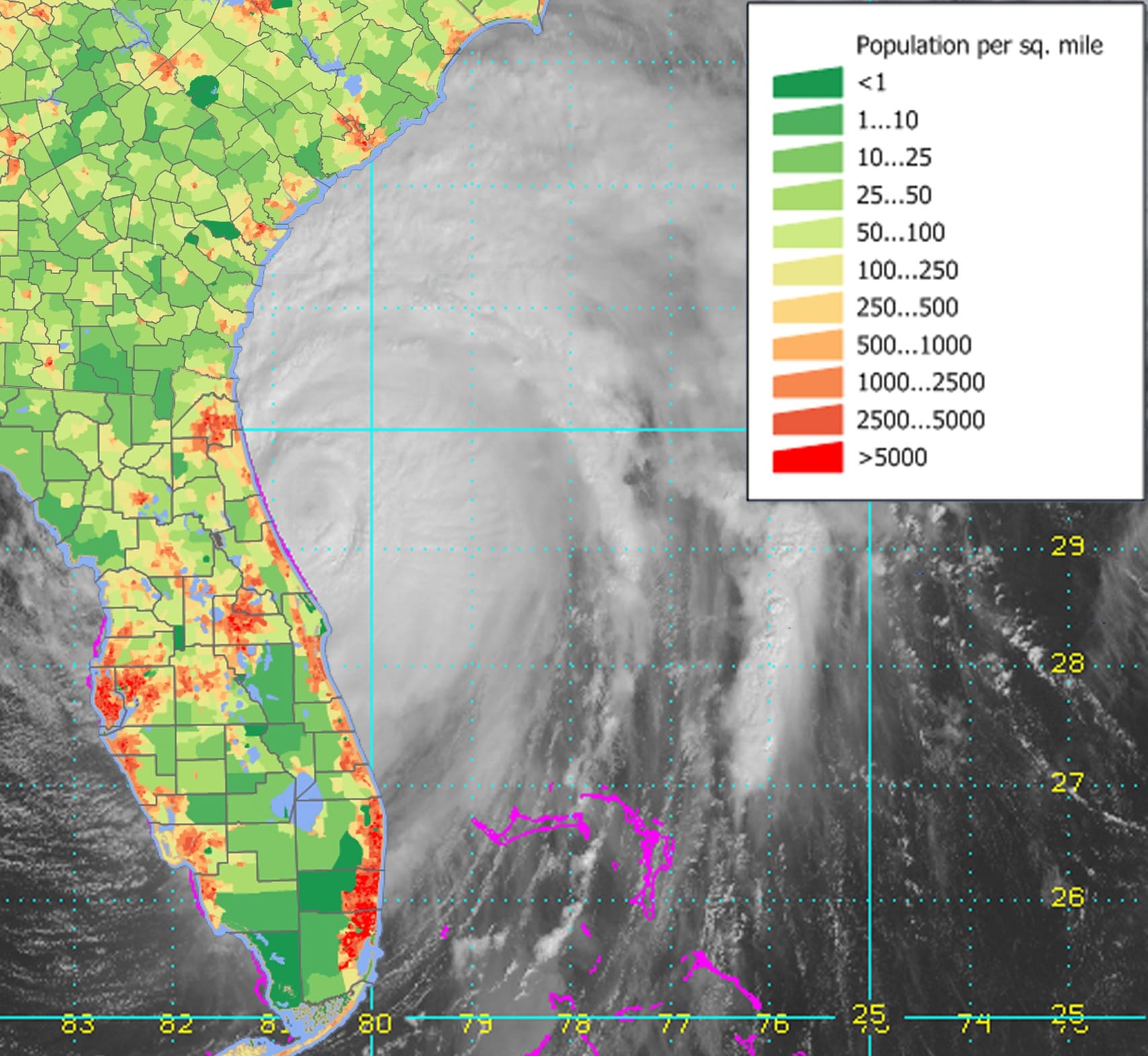 hurricane population per square mile map