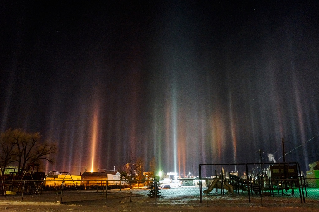 light pillars over city park