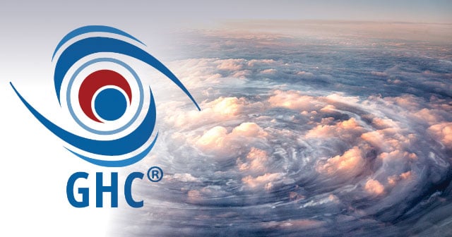 GHC logo over hurricane