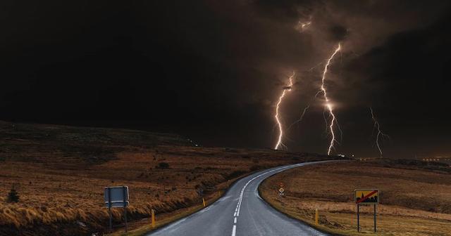 Lightning in the distance.