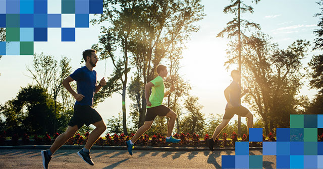 runners on sunny day with pixelated corners