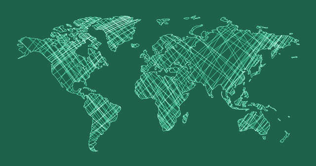 scribbled world map teal