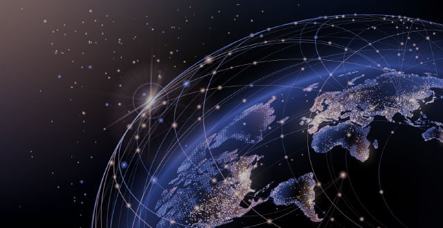 news release globe from space wireframe datapoints