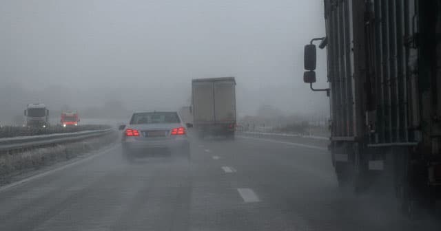 foggy snowy highway road