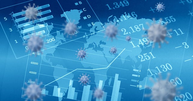 news insights virus molecules over financial charts