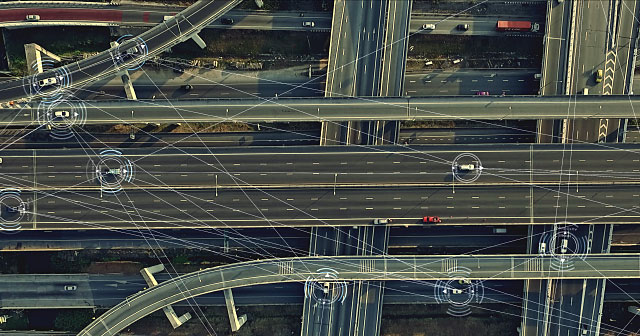 aerial shot of traffic with data overlay
