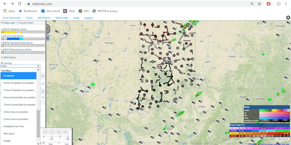 24 hr snow and precipitation overlay