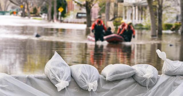 Sandbags on a flooded street