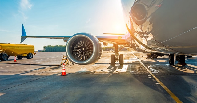 Refueling airplane at airport