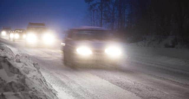 traffic on snowy road