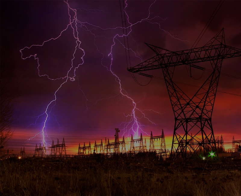 Lightning Strike by Powerlines