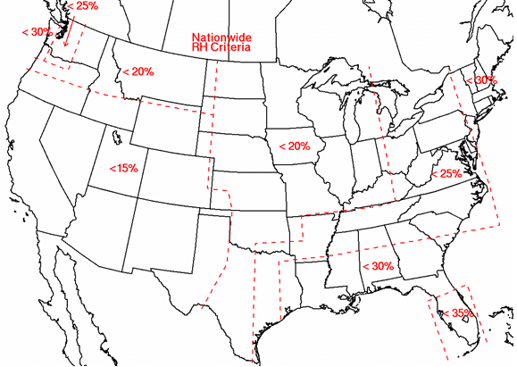 SPC Regional Relative Humidity Thresholds for Fire Weather