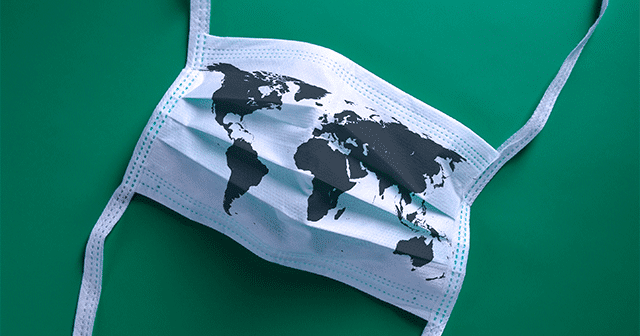 Map of the world imprinted on face mask