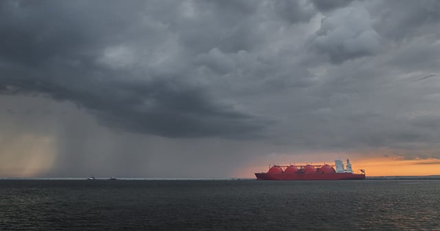 LNG Tanker with Storm Cluods