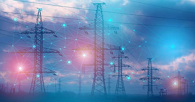 energy grid abstract over power lines with cloudy sky