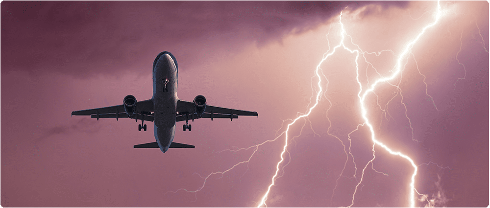Airplane flying by lightning