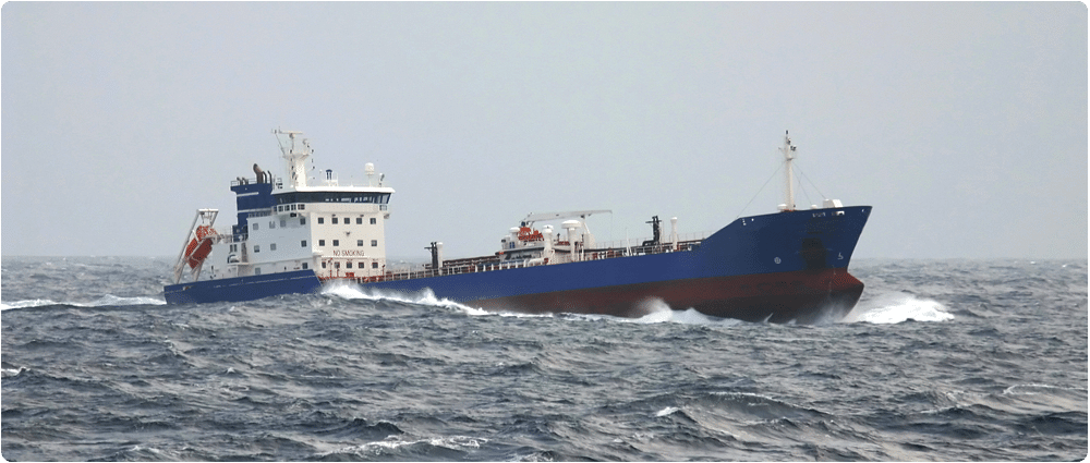 Ship sailing in rough waters