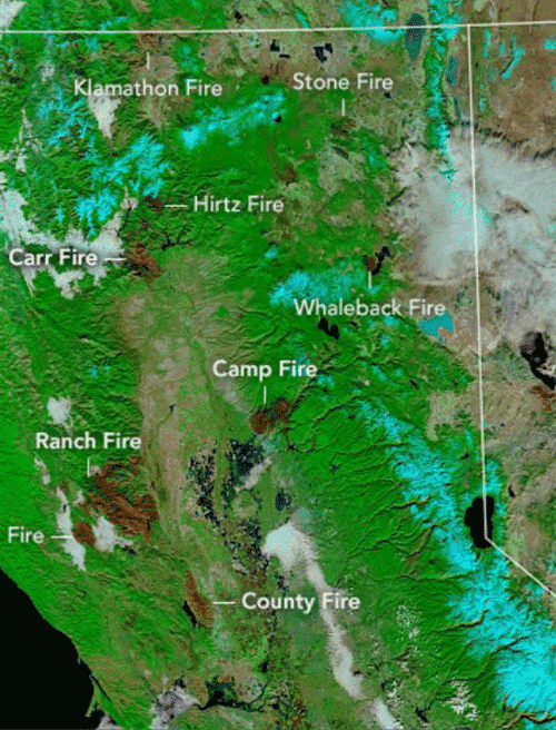 NASA Terra Satellite California Camp Wildfire November 25, 2018