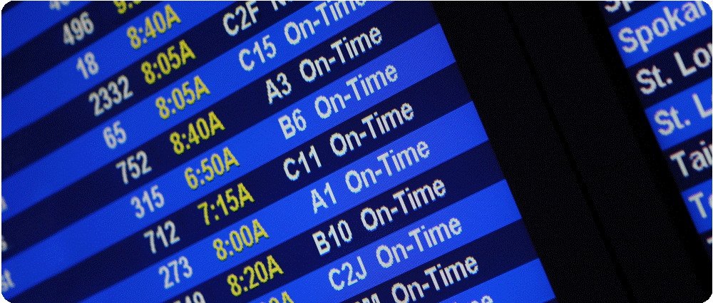 Screen showing on-time flights
