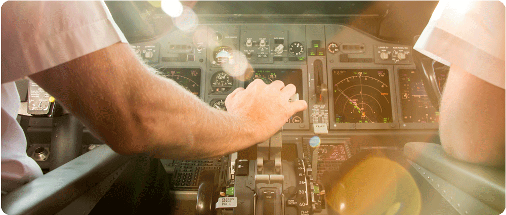 Pilots in airplane cockpit