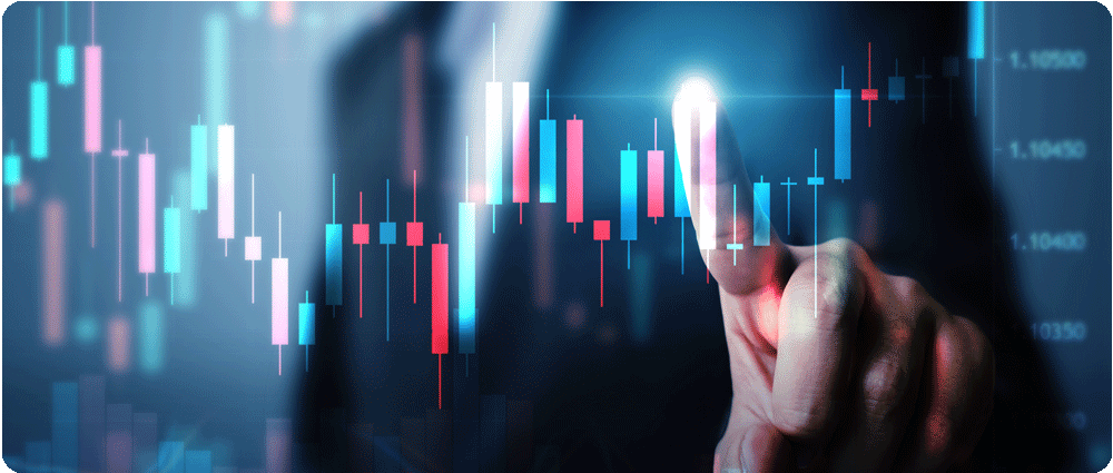Businessman with finger on graph