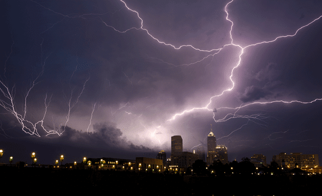 Lightning storm in the city
