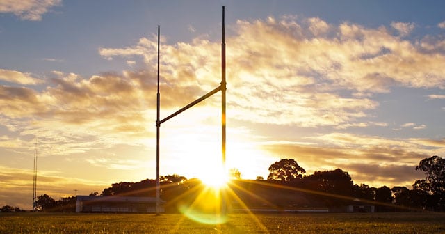 news insight goal post for rugby league at sunset