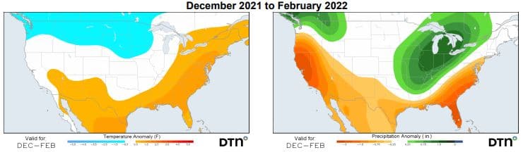 U.S. Weather Outlook Map December 2021 to February 2022
