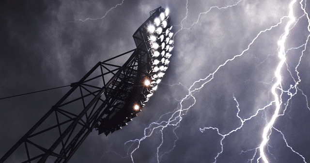 Blog Header Stadium lights with lightning in sky