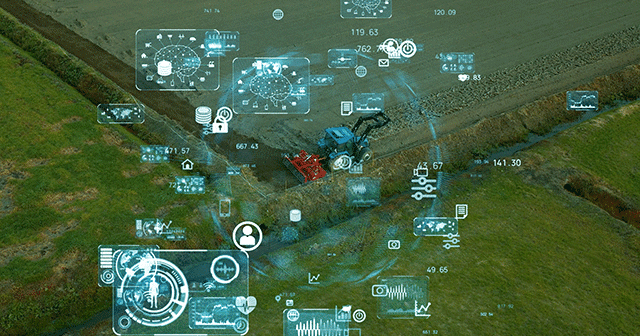 Blog Header Agritech tractor with data icons
