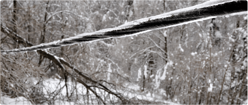 Close-up ice covered power line