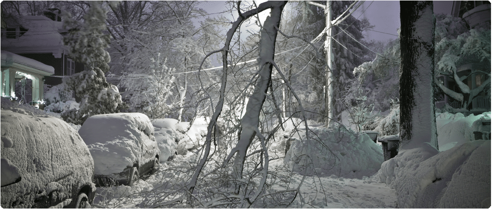 Heavy snow on residential street