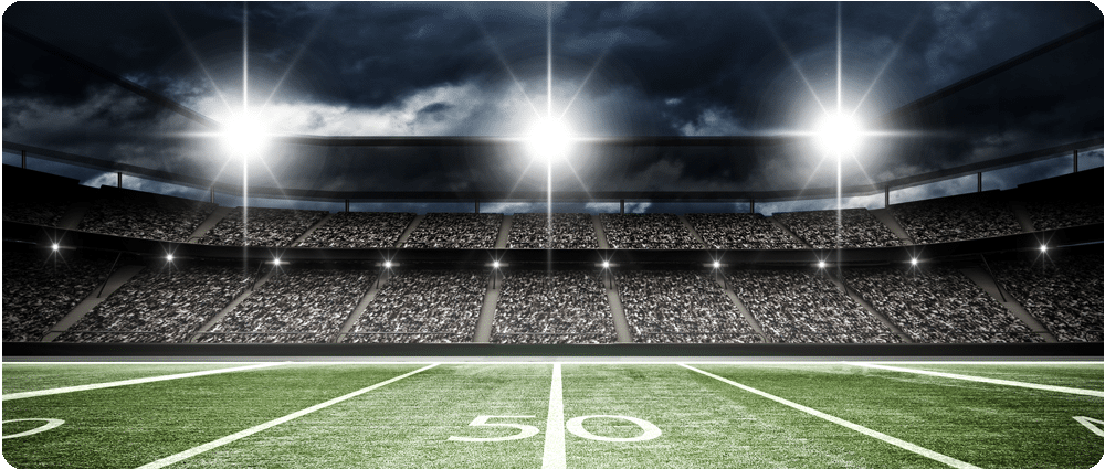 Football stadium with dark clouds in the sky