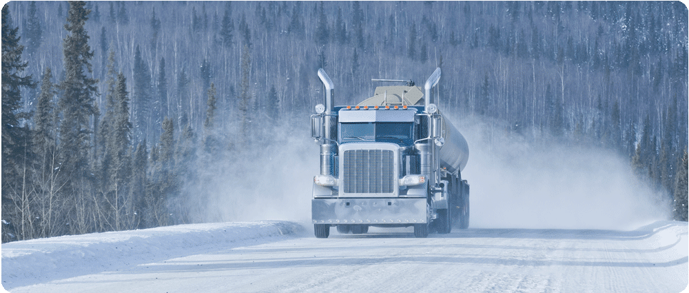 Fuel truck driving in winter