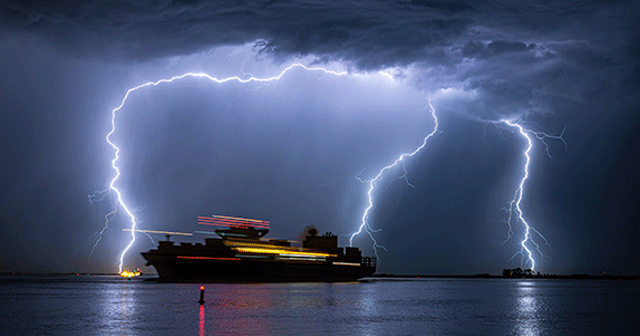 Blog header Container ship in lightning storm