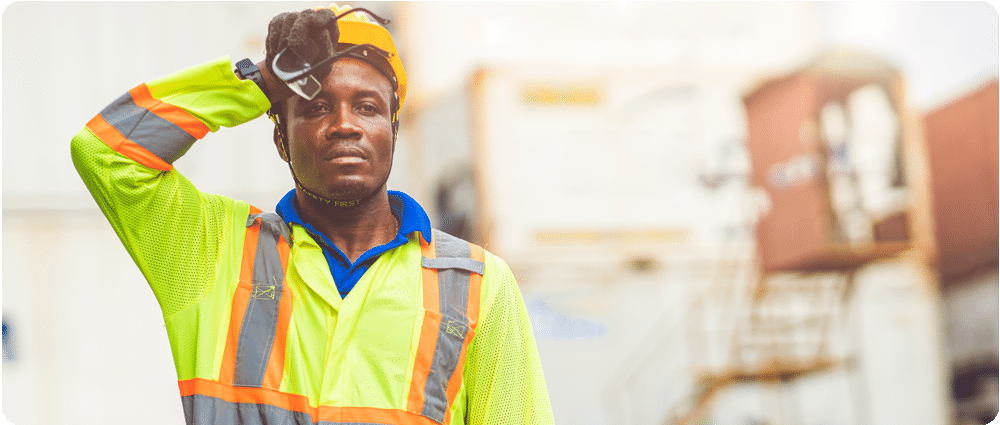 Exhausted shipping worker