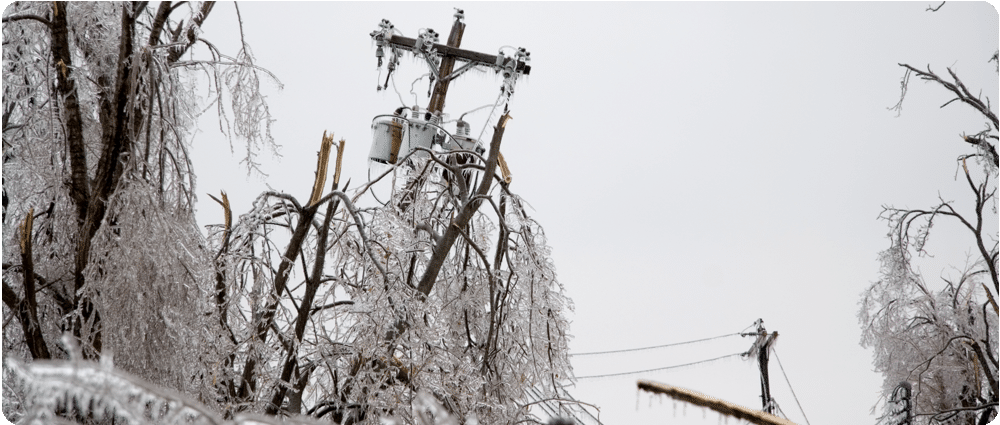 Iced transformer power pole