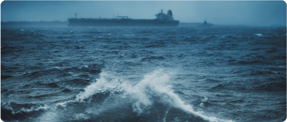Cargo ship in rough waters