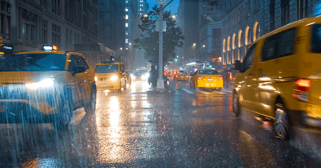 News Release New York City taxi cabs in the rain