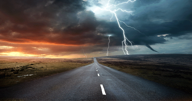News Insights Road with lightning in distance