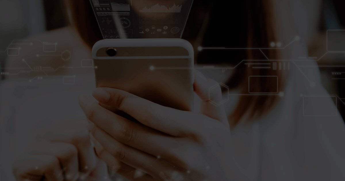 Features Woman on phone with technology lines