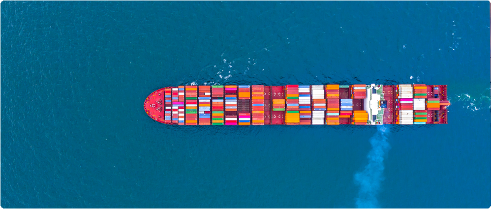 Aerial view of container ship